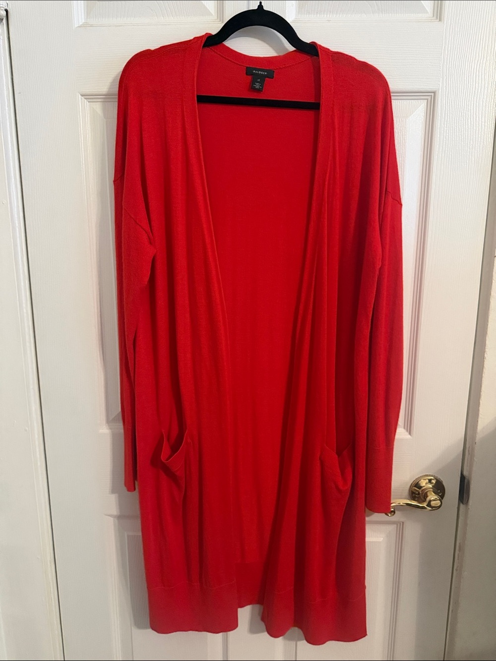 Halogen Red Duster Long Sweater Cardigan Women's size XL 5% Cashmere